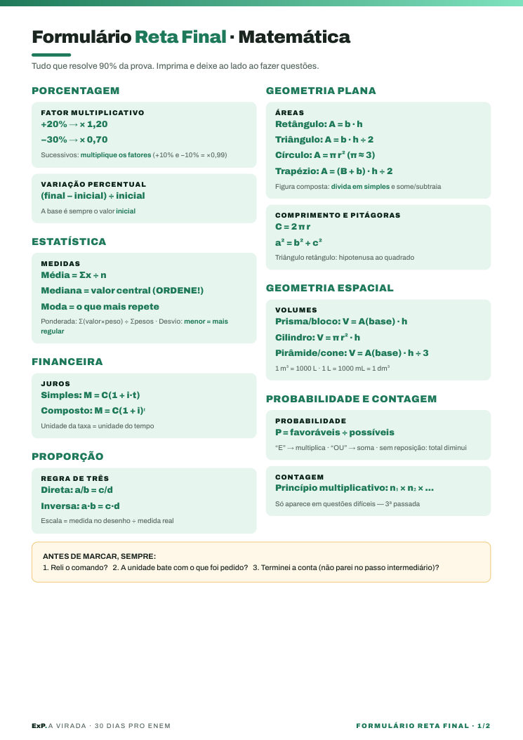 Página do Formulário Reta Final de Matemática